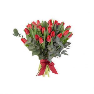 Buchet 25 lalele rosii fără ambalaj