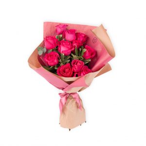 Buchet 11 trandafiri pink cu ambalaj