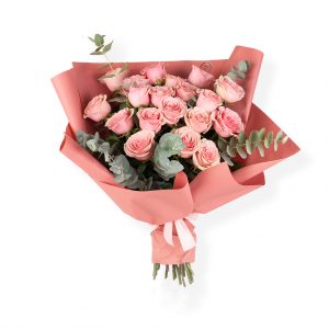 Buchet 19 trandafiri roz cu ambalaj
