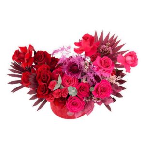 Cutie cu flori roșii și pink